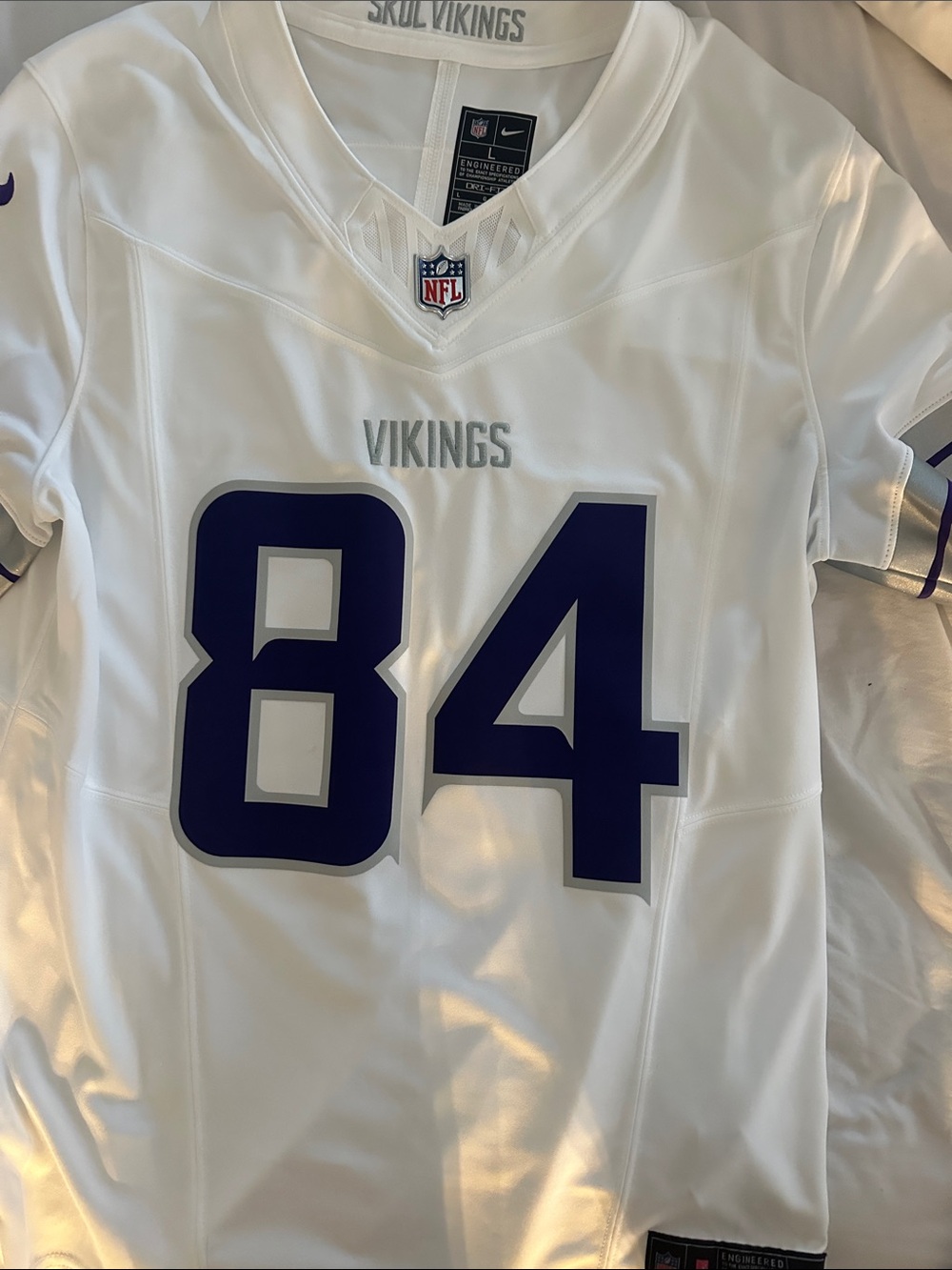 Nike Vikings #84 White and Purple Football Jersey